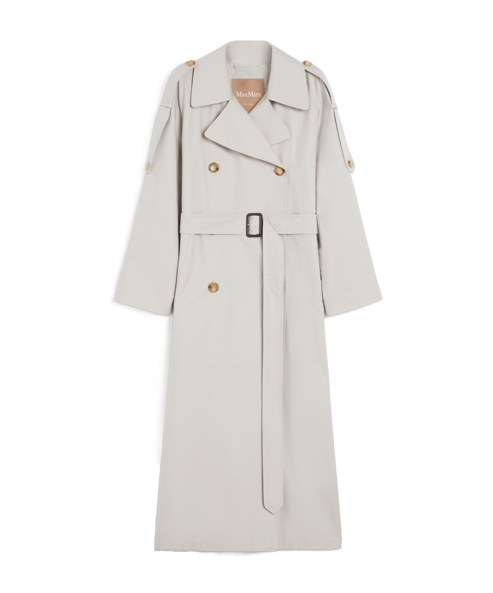 Max Mara Long Double-breasted Trench Coat In Water-repellent Cotton Twill In Brown