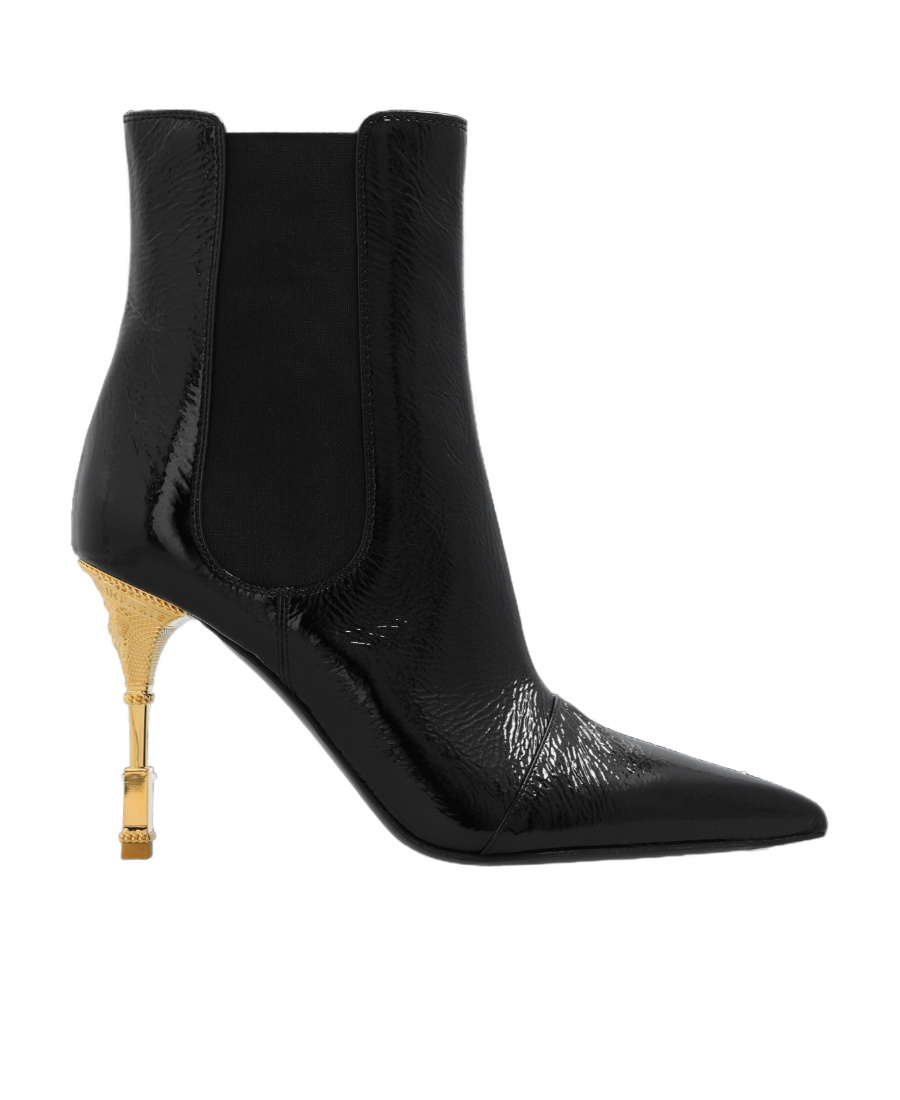 Balmain Sculpted-heel Patent-finish Leather Boots In Black
