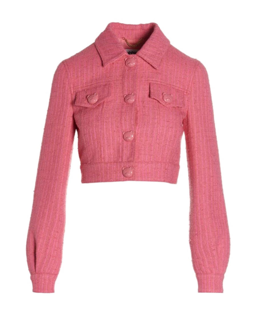Moschino Roman Stud Cropped Tweed Jacket In Pink