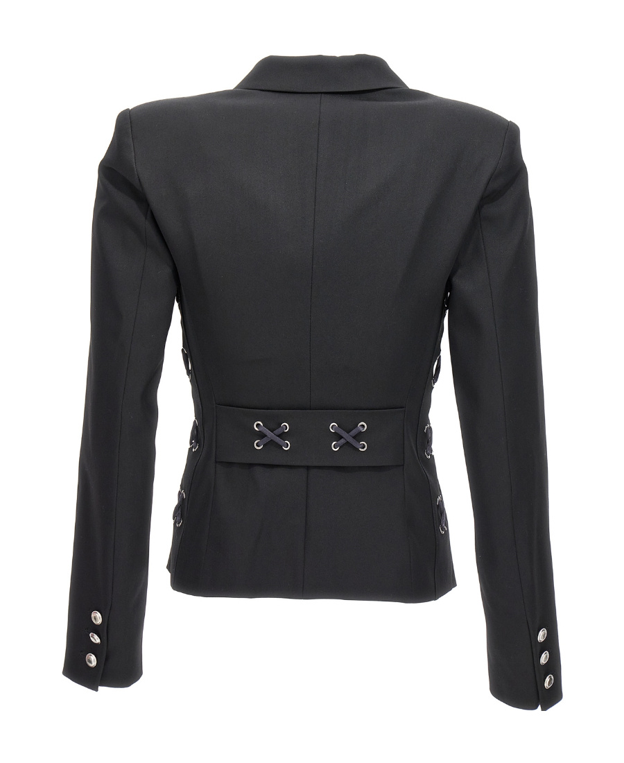 Alessandra Rich Tailored Fit Lace-up Blazer Jacket In Black
