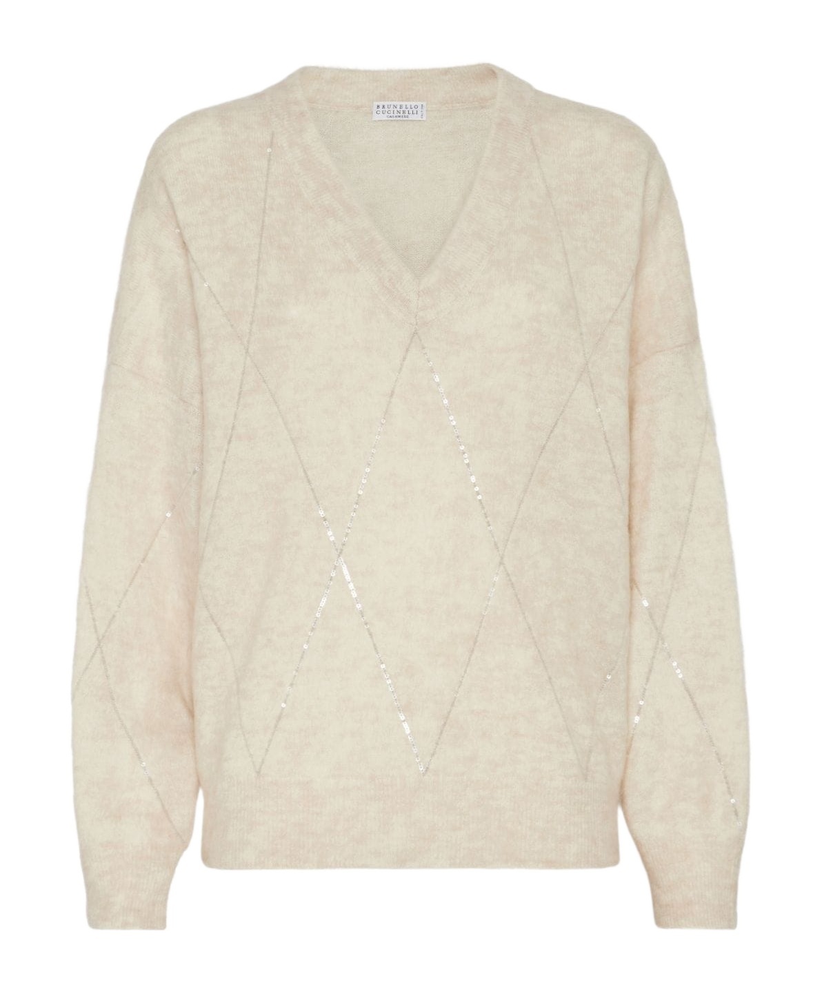 Brunello Cucinelli Mohair-blend Argyle Embroidery Sweater In Nude