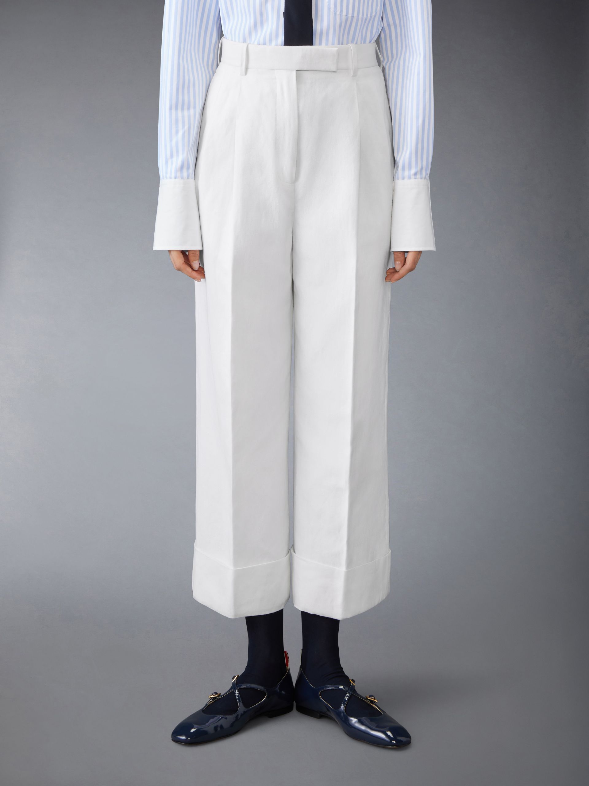 Thom Browne High-waisted Wide-leg Trousers In White