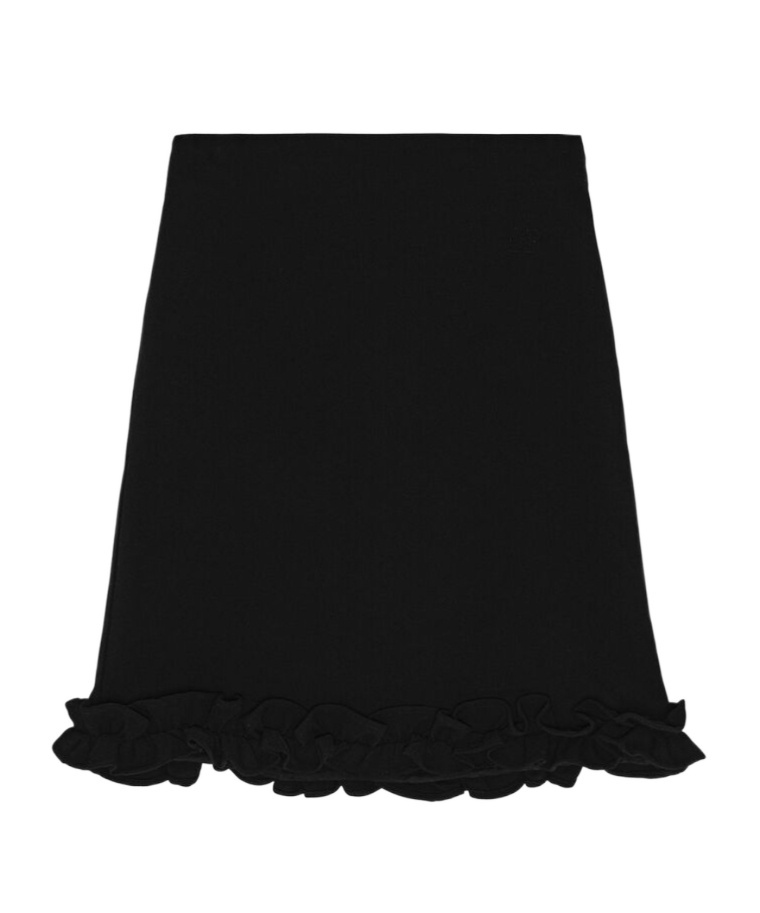 GANNI RUFFLE-HEM BONDED-CREPE SKIRT 