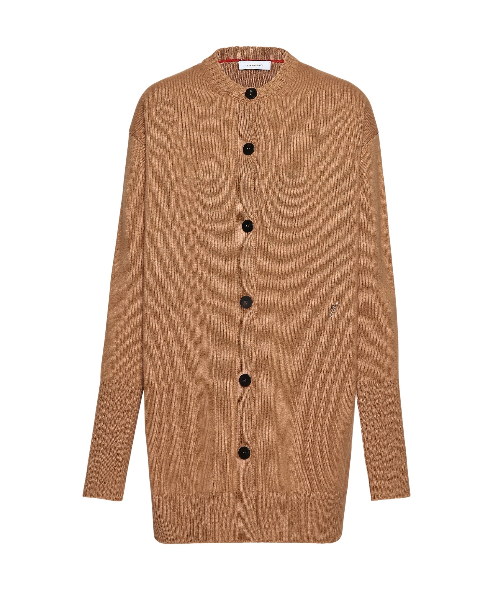 Shop Ferragamo Ribbed Knit Cardigan Dress In Brown