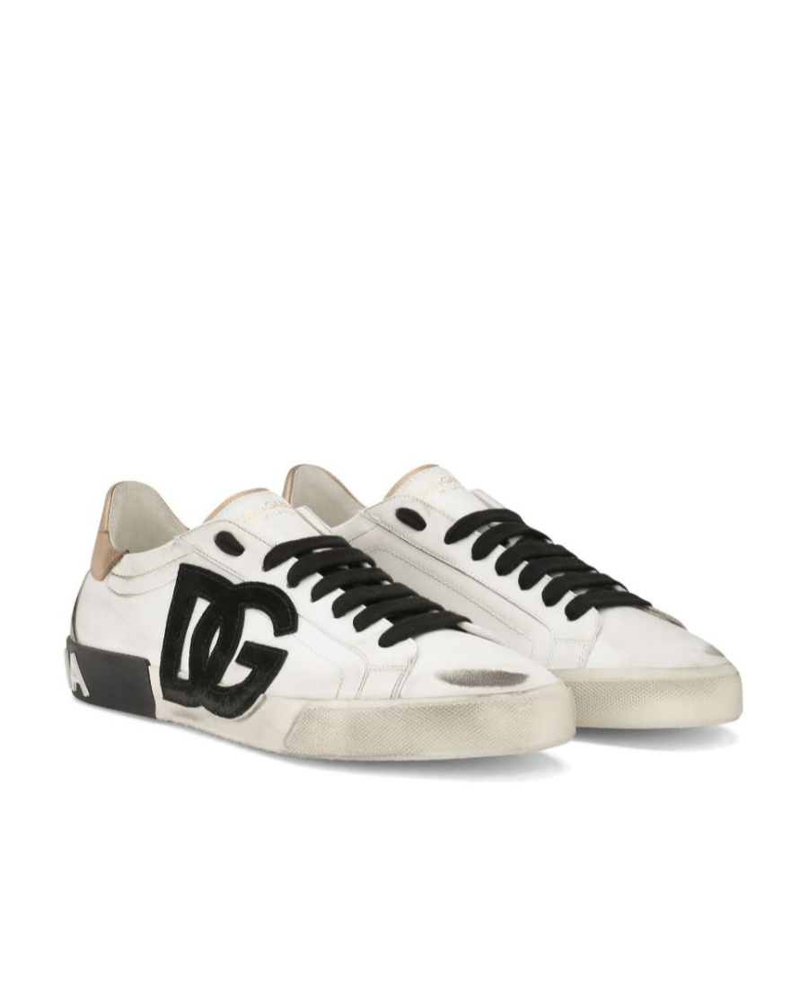 Dolce & Gabbana Portofino Leather Sneakers In White