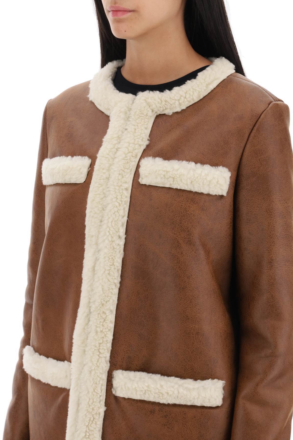 Dsquared2 Faux-shearling Collarless Coat In Brown