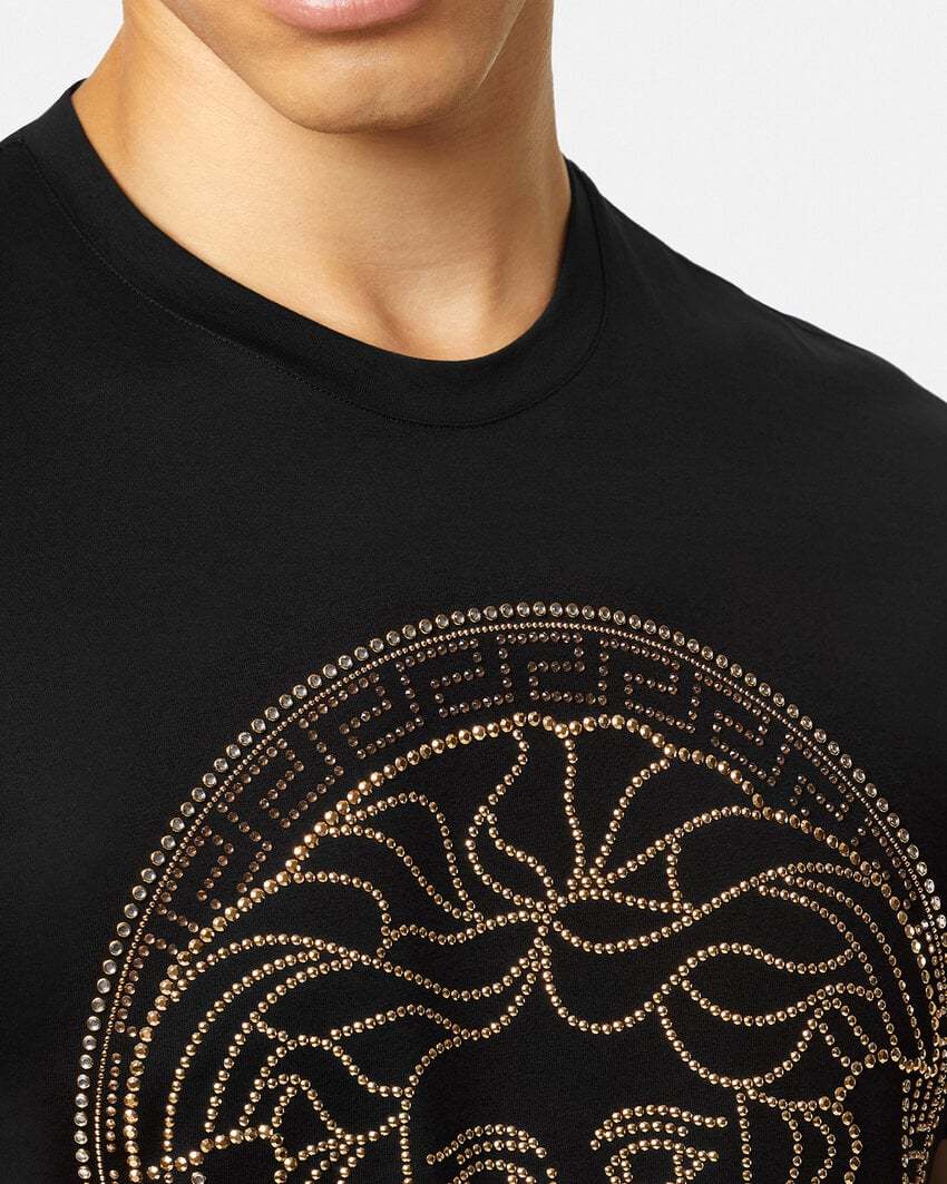 Versace Medusa Crystal-embellished T-shirt In Black