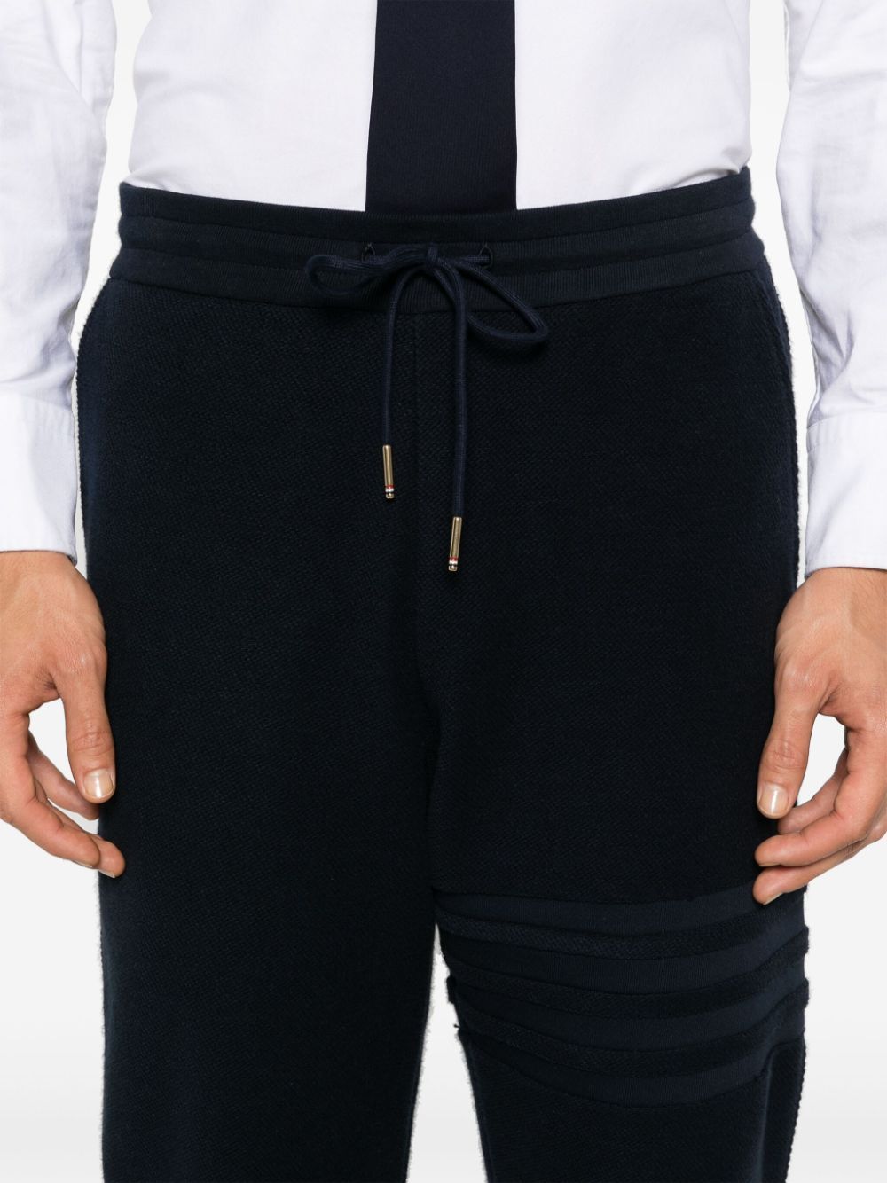 Thom Browne Flecked Knitted Track Pants In Black