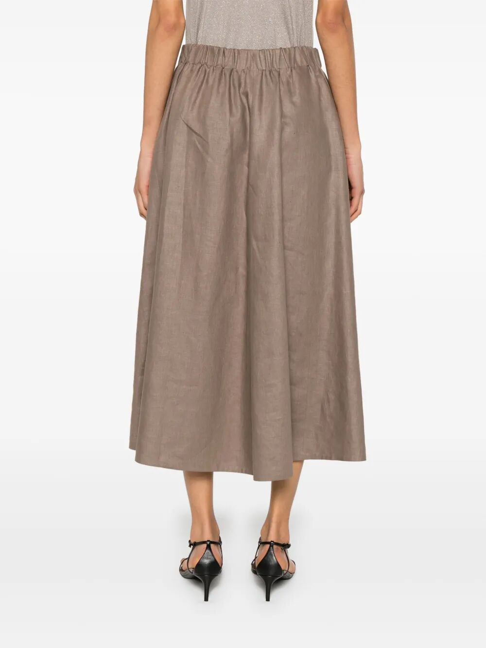 Brunello Cucinelli Linen Midi Skirt In Gray