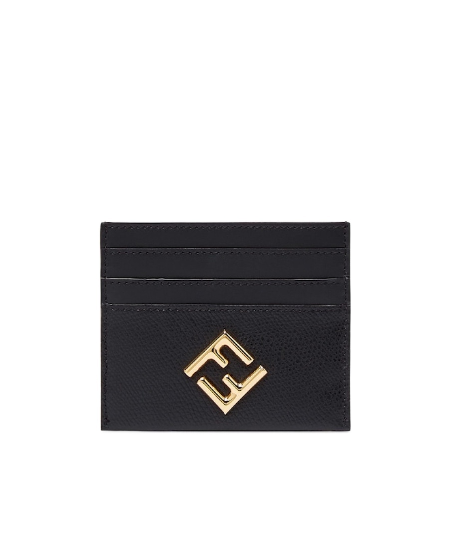 Fendi Black Leather Flat Card Holder In Black