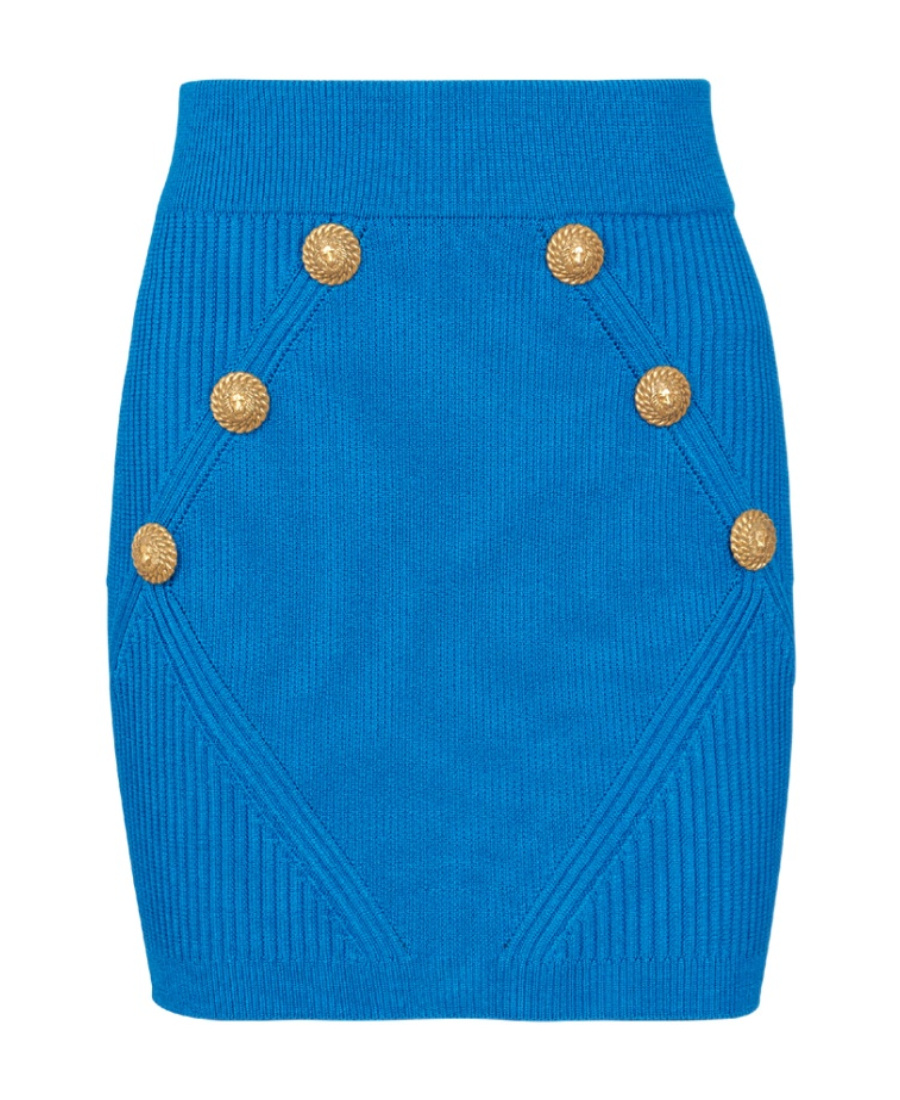 Balmain 6-button Knit Mini Pencil Skirt In Blue
