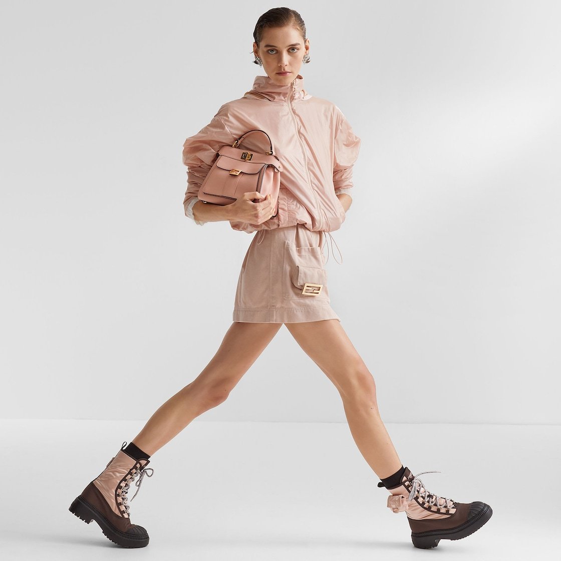 Fendi Bag-detail Windbreaker In Nude