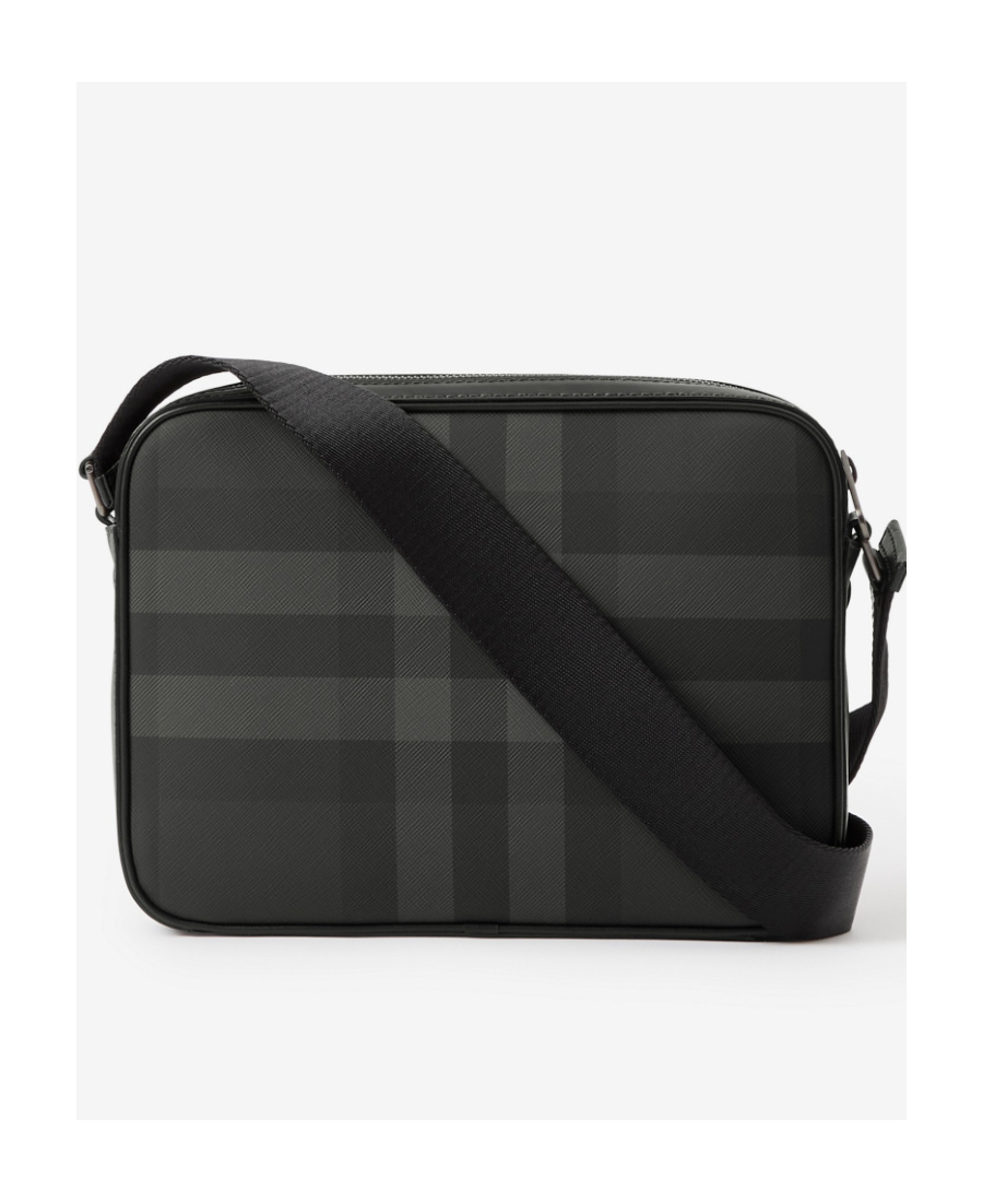 Burberry Logo-lettering Check-pattern Messenger Bag In Black
