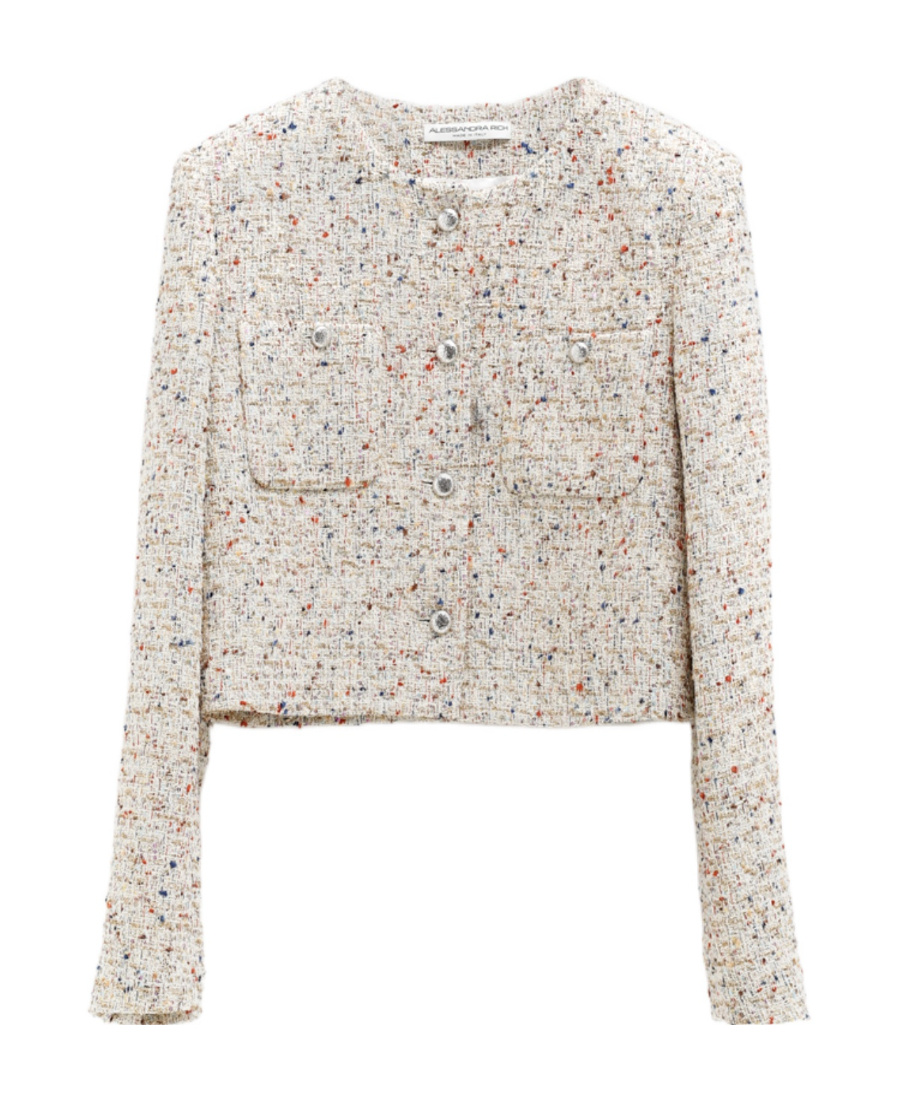 Alessandra Rich Tweed Cropped Jacket In White