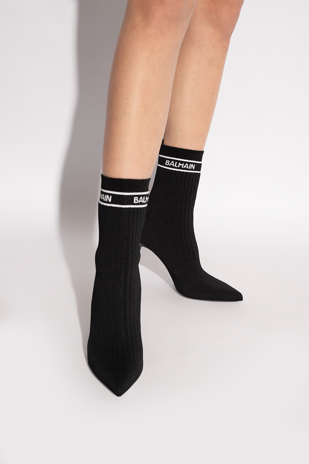 Balmain Skye Logo-detailed Stretch-knit Ankle Boots In Black