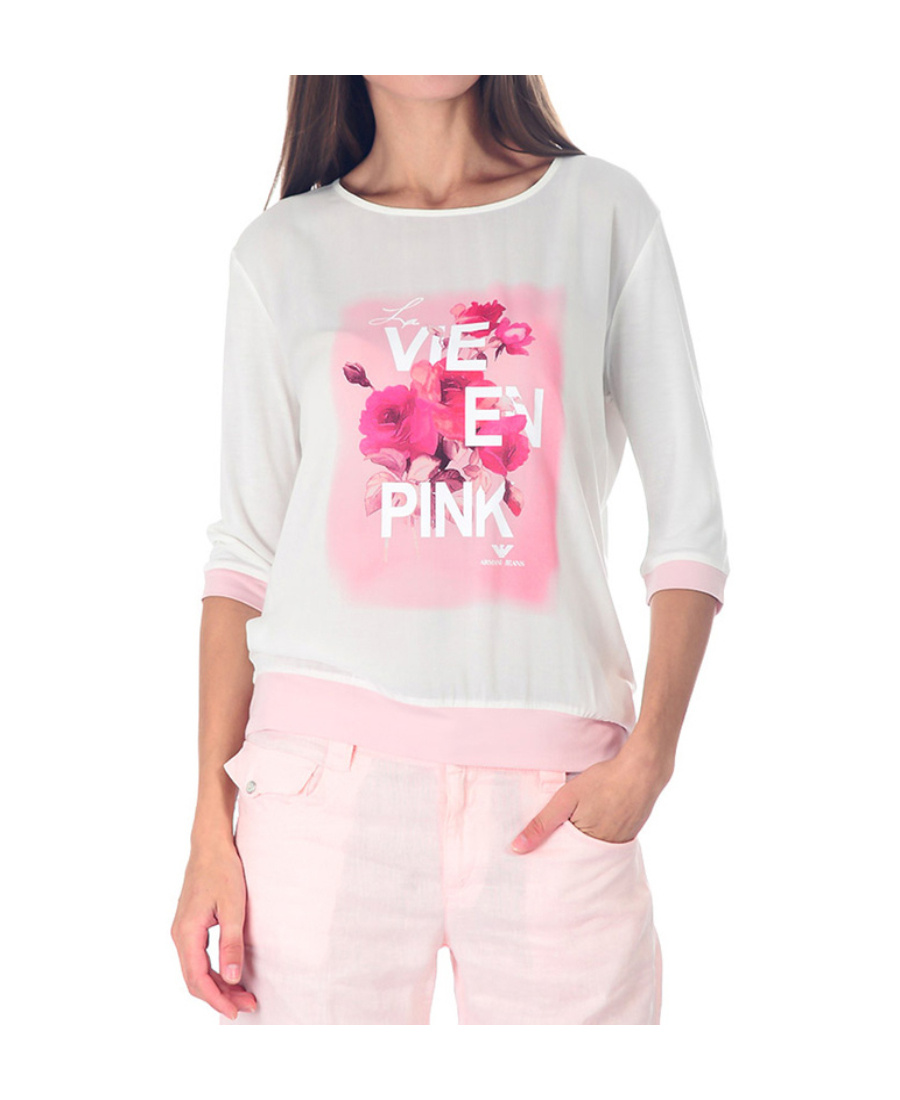 Armani Jeans Seven-cent Sleeve Printed Pattern T-shirt In Pink