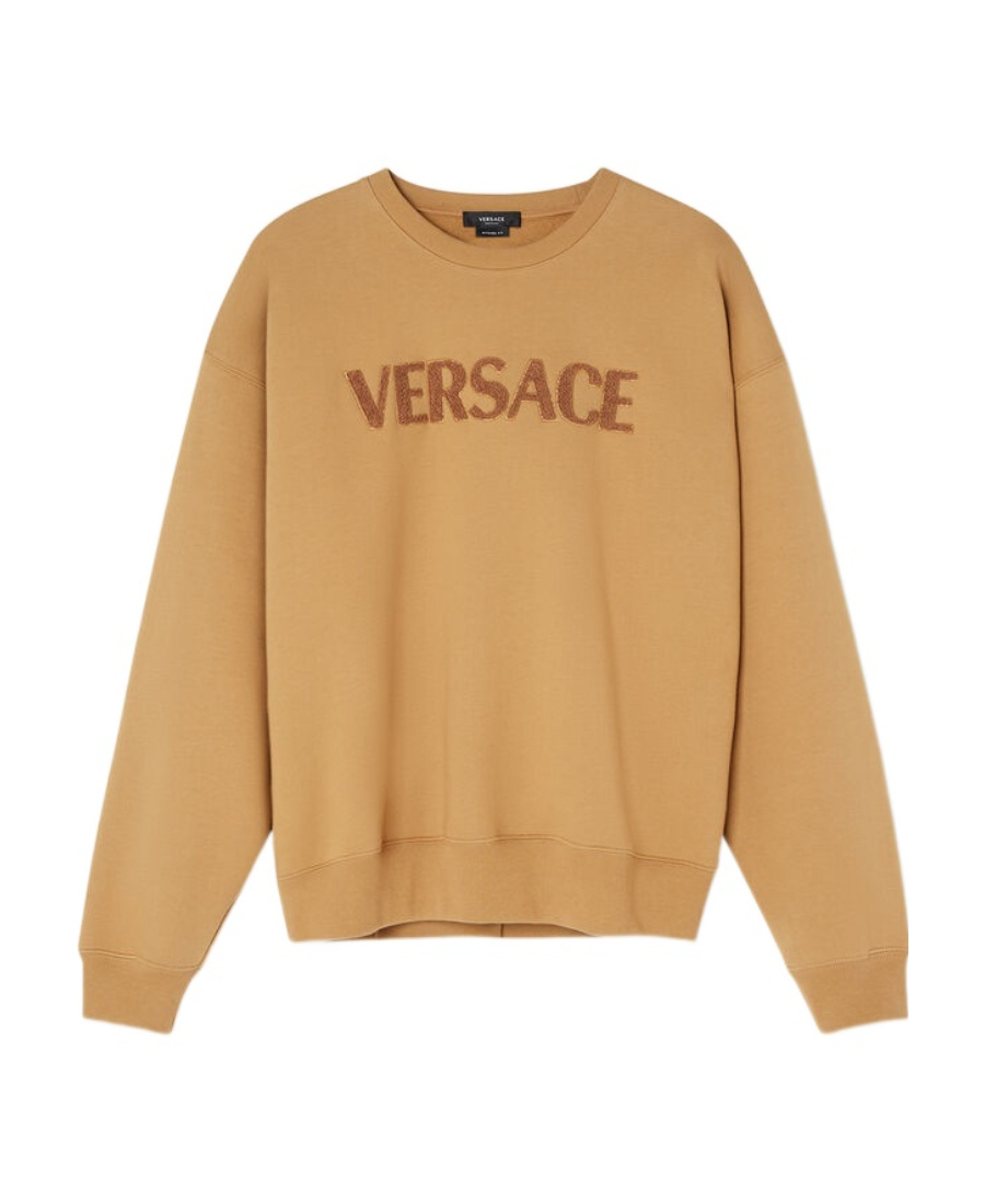 Versace Embroidered-logo Detail Sweatshirt In Nude