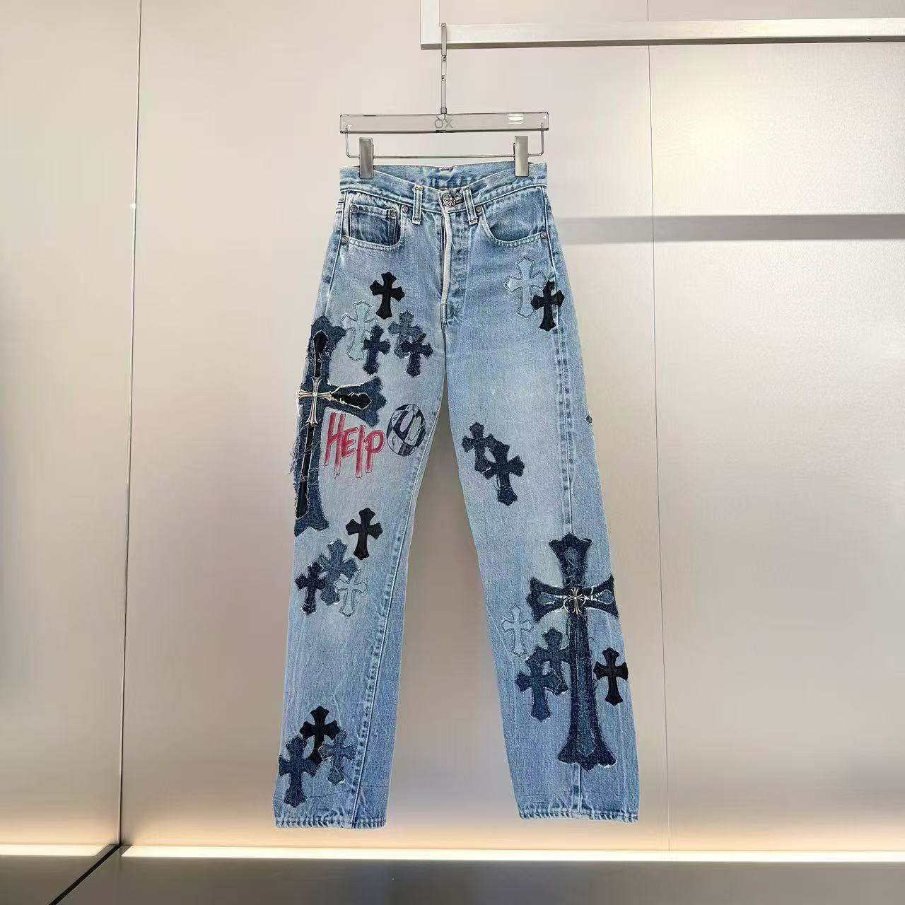 Chrome Hearts Belt Loop Jeans In Blue