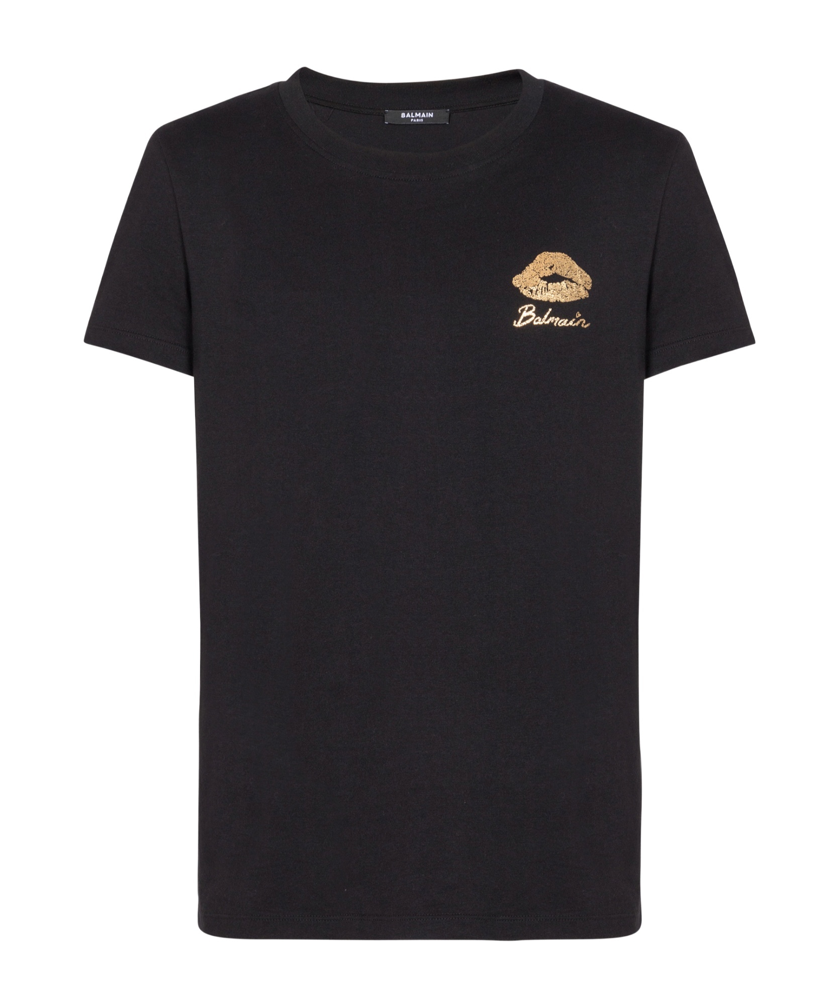 Balmain Black Crewneck T-shirt With Logo Detail On The Front In Black