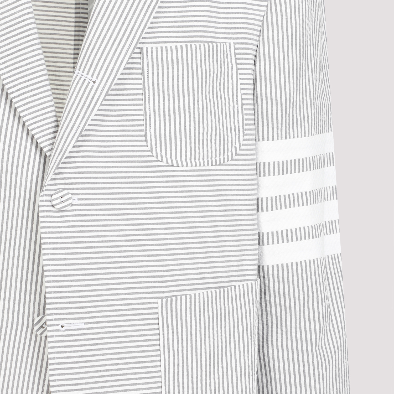 Thom Browne 4-bar Single-breasted Seersucker Blazer In White
