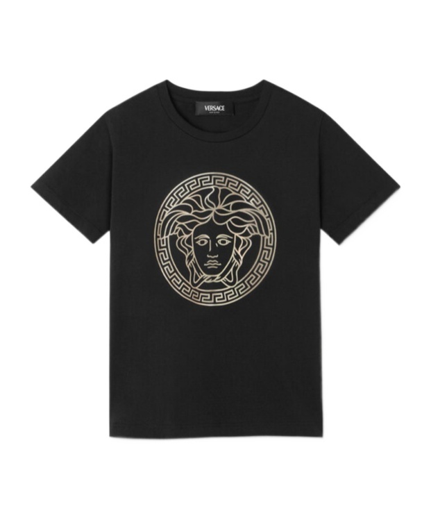 Versace Jersey T-shirt + Lamimate Medusa Greca Print In Black