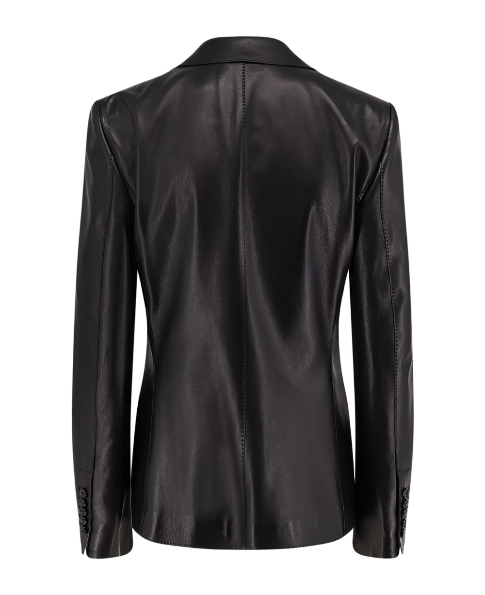 Tom Ford Single-breasted Leather Jacket In Black