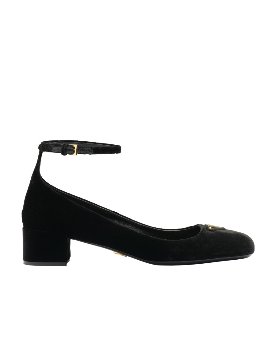 Prada 35mm Triangle-logo Velvet Pumps In Black