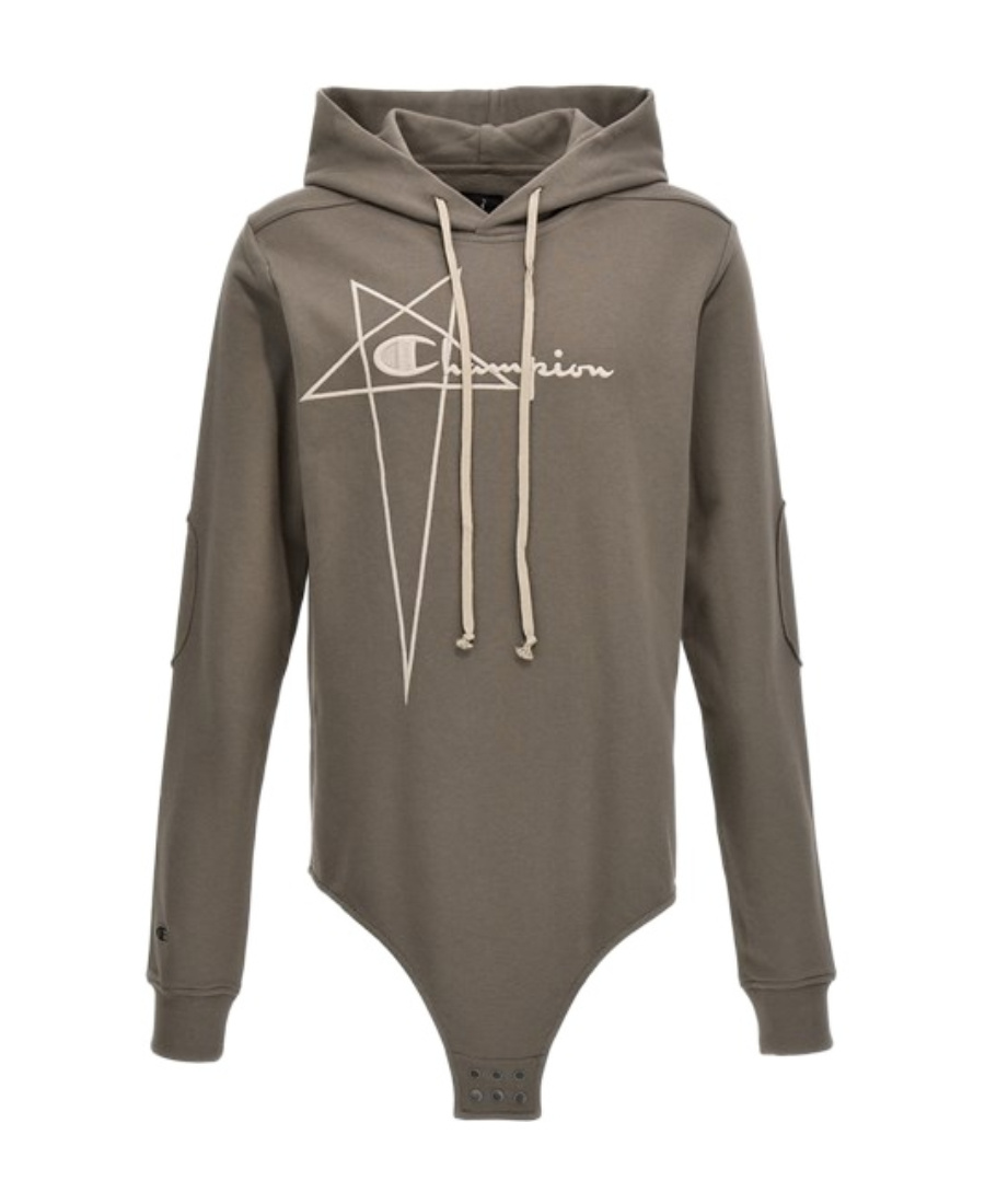 Rick Owens Champion X Hooded Bodysuit In Gray