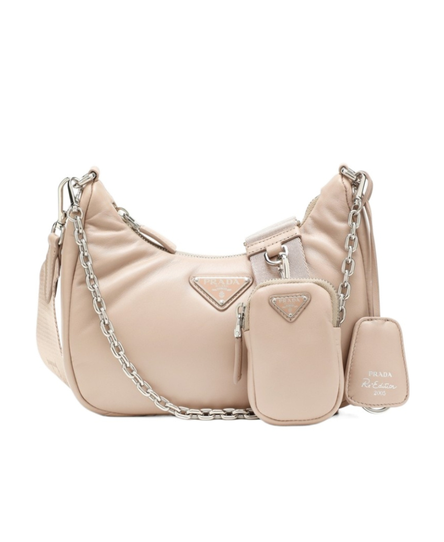 Prada Re-edition Leather Shoulder Bag In Nude