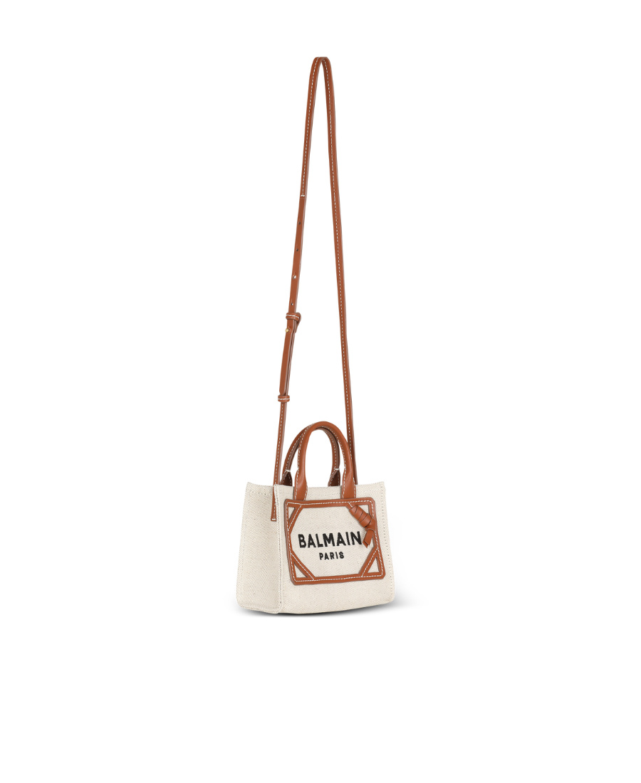 BALMAIN B-ARMY MINI CANVAS SHOPPING BAG WITH LEATHER INSERTS