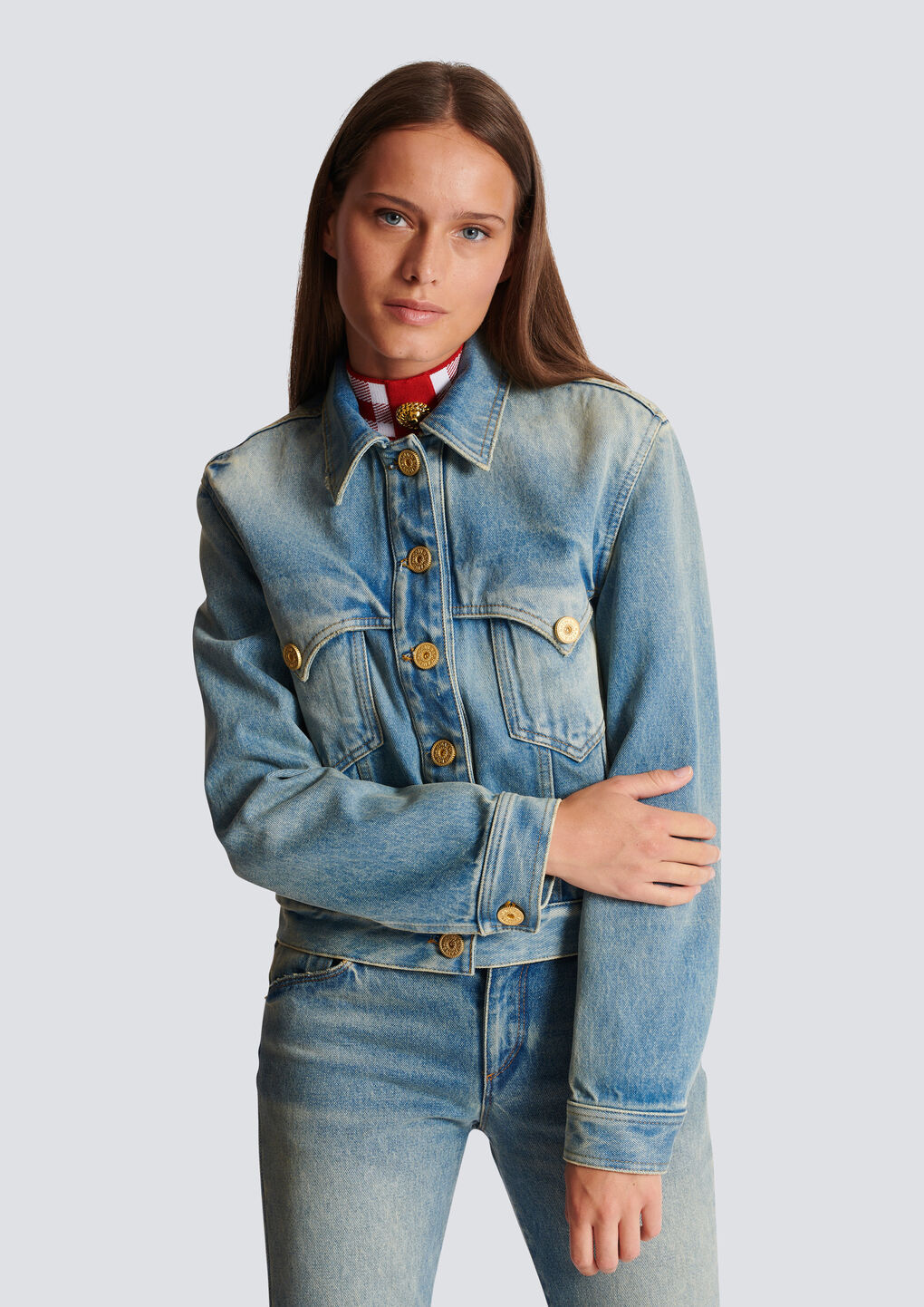Shop Balmain Vintage Denim Jacket In Blue