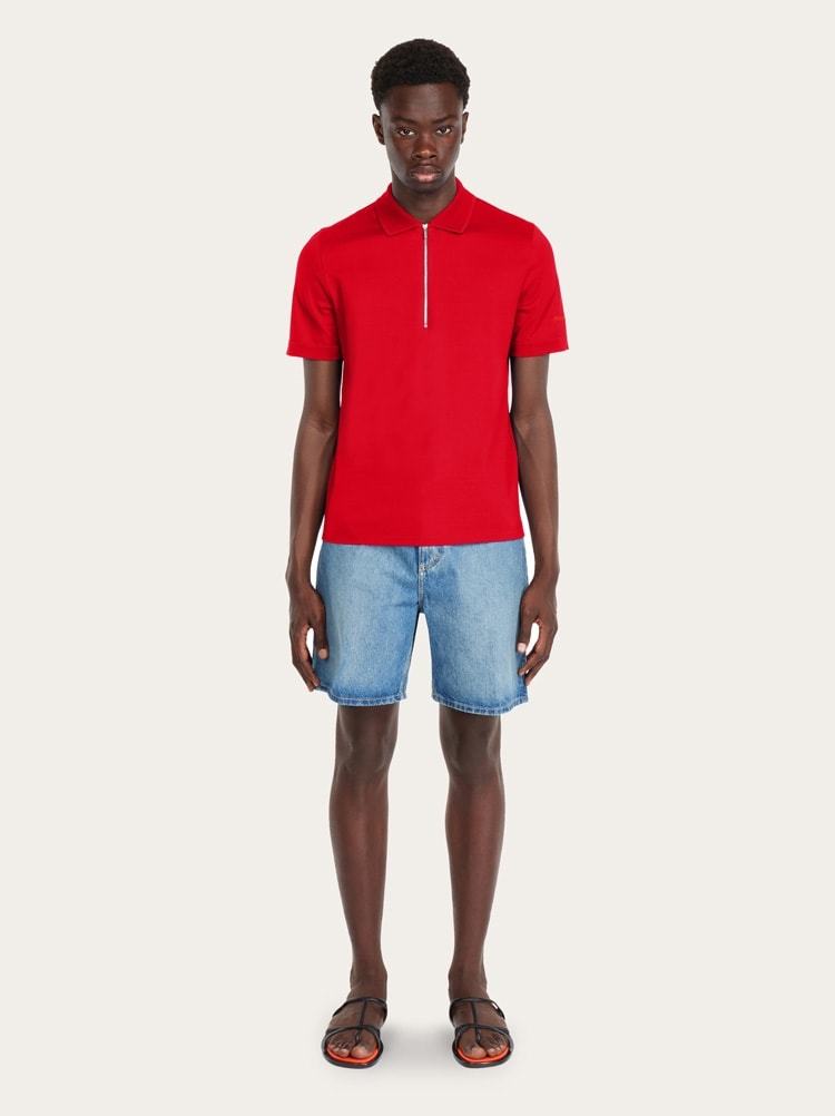 Ferragamo Zip Collar Polo Shirt In Red