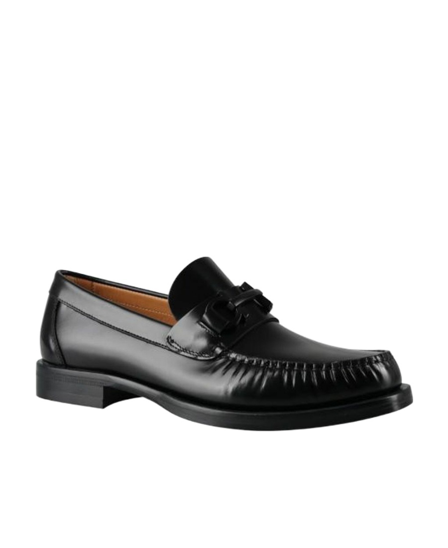 Ferragamo Gancini Plaque 35mm Leather Loafers In Black