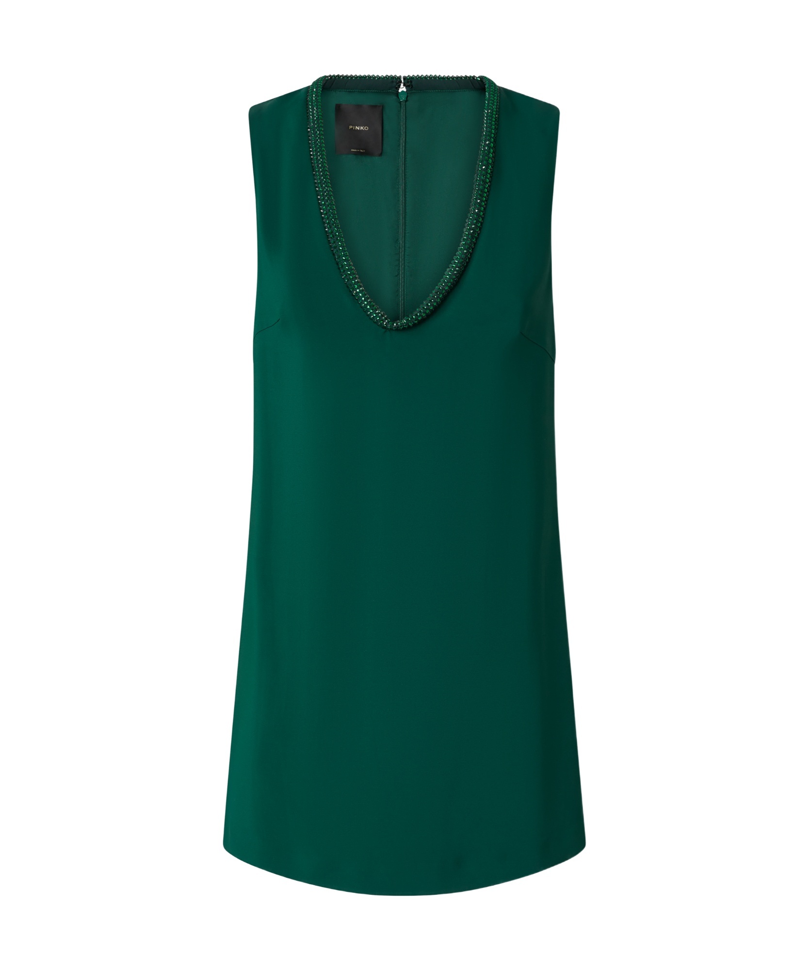 Pinko Mini Dress With Jewel Neck In Green