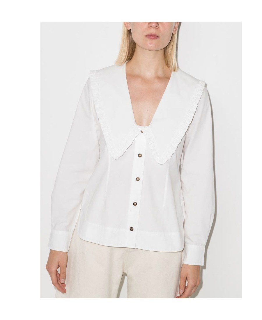 Ganni Ruffled Collar Blouse Featuring Pleats In White