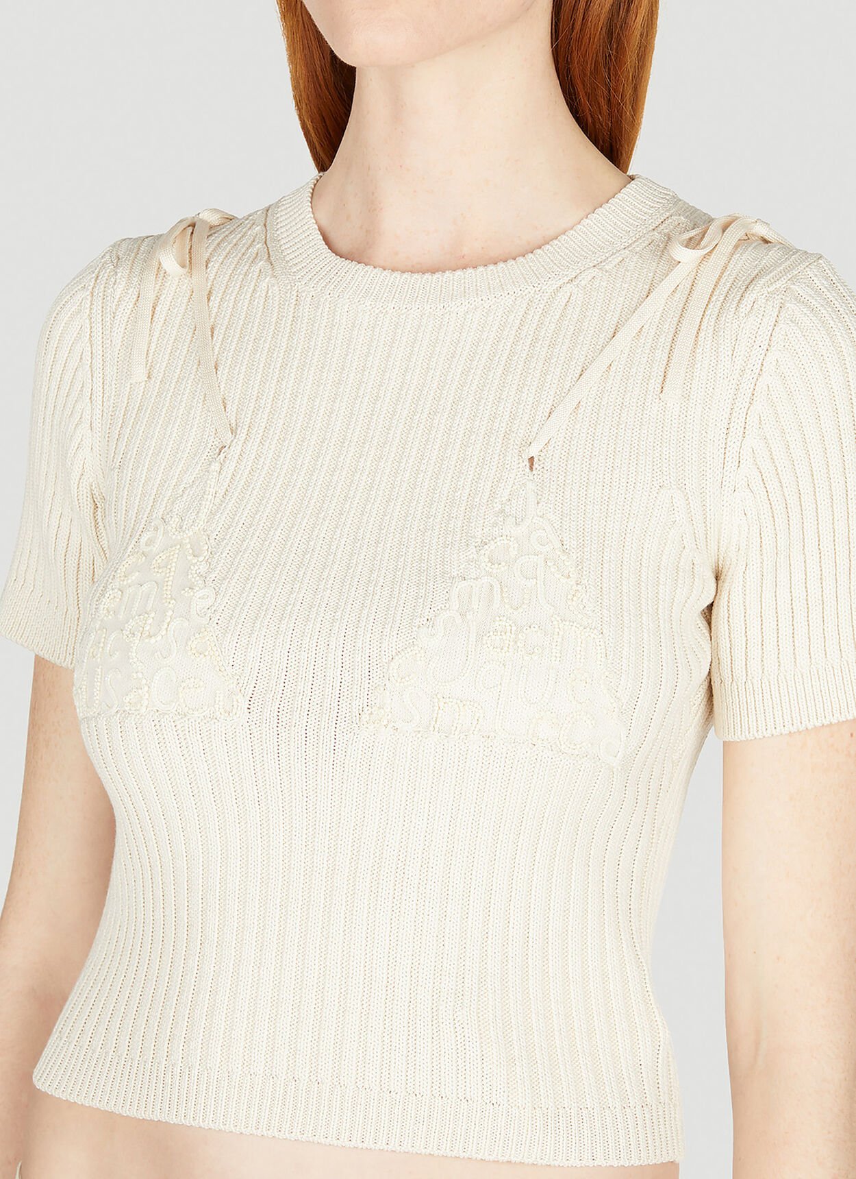 Shop Jacquemus La Maille Bikini Cropped Top In White