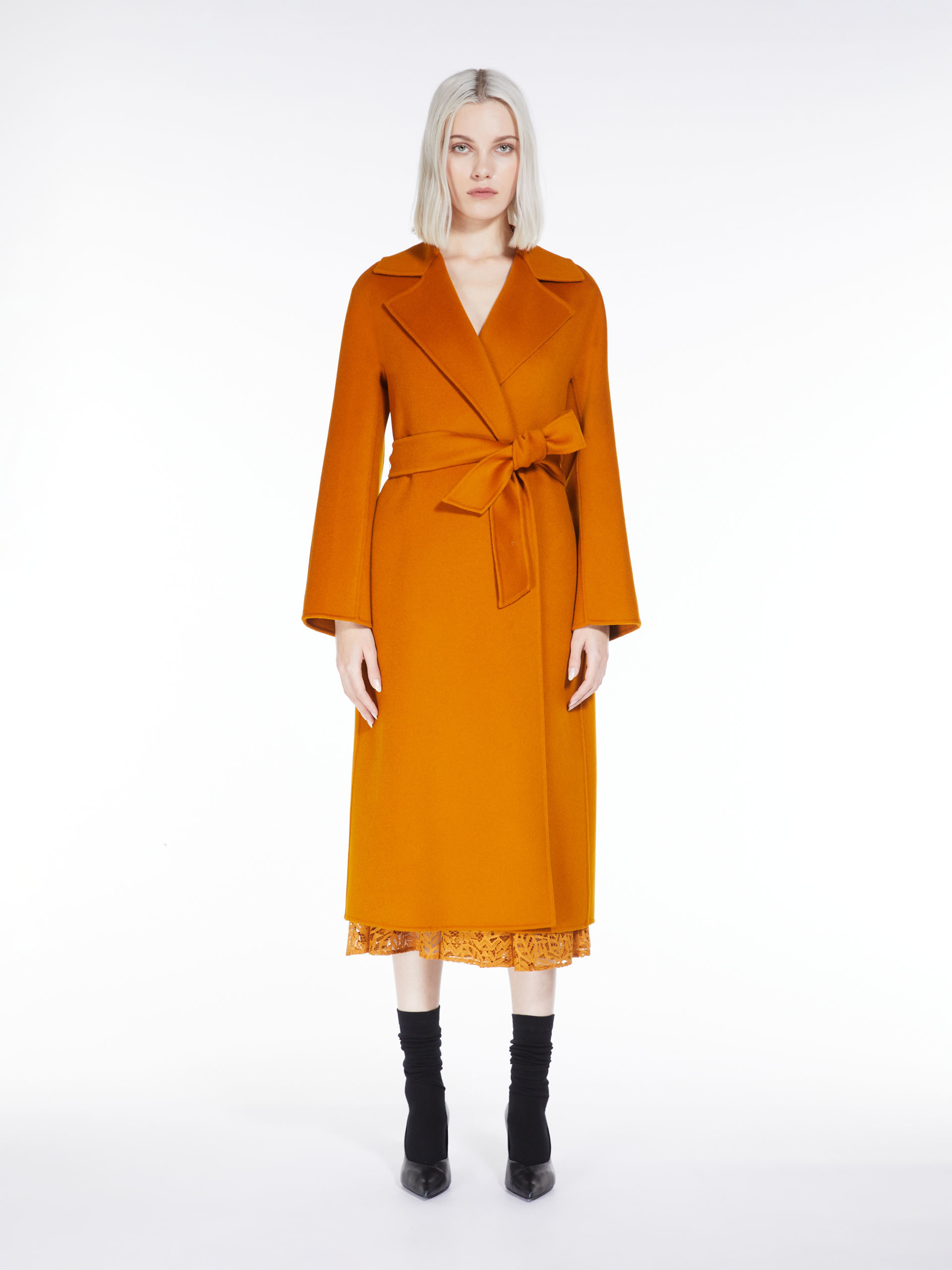 Max Mara Long Robe Overcoat In Orange
