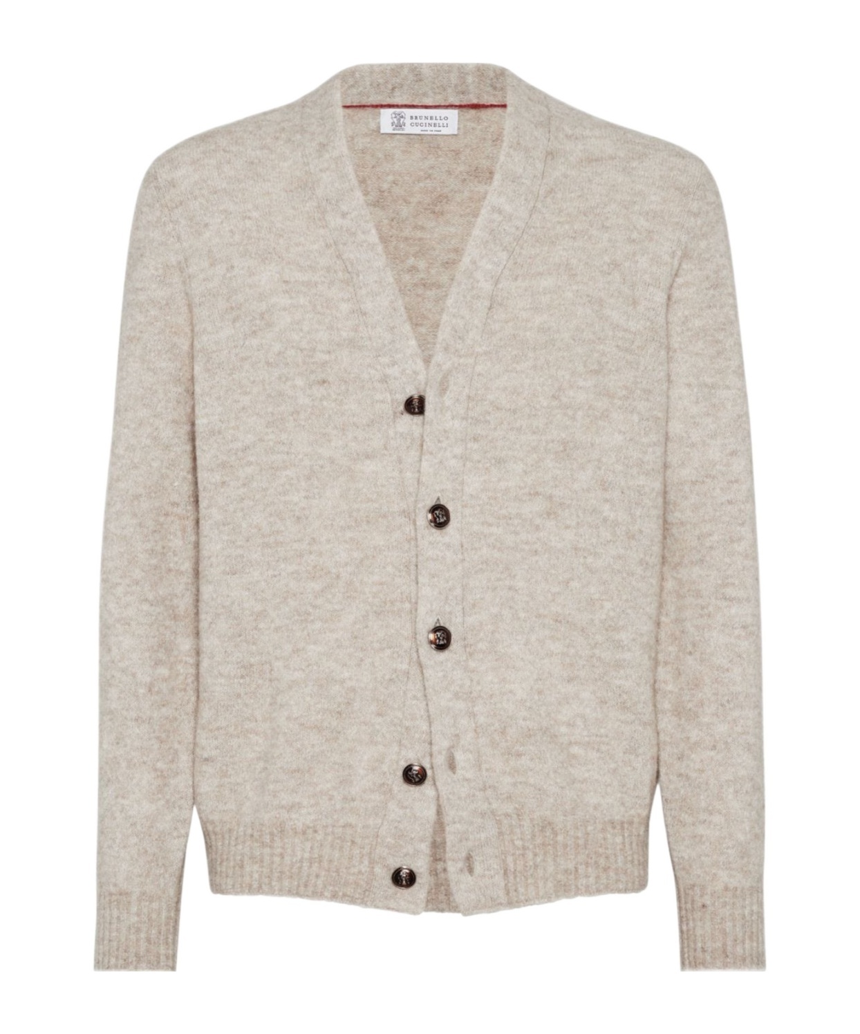 Brunello Cucinelli Ribbed Cotton Shawl Collar Cardigan In Nude
