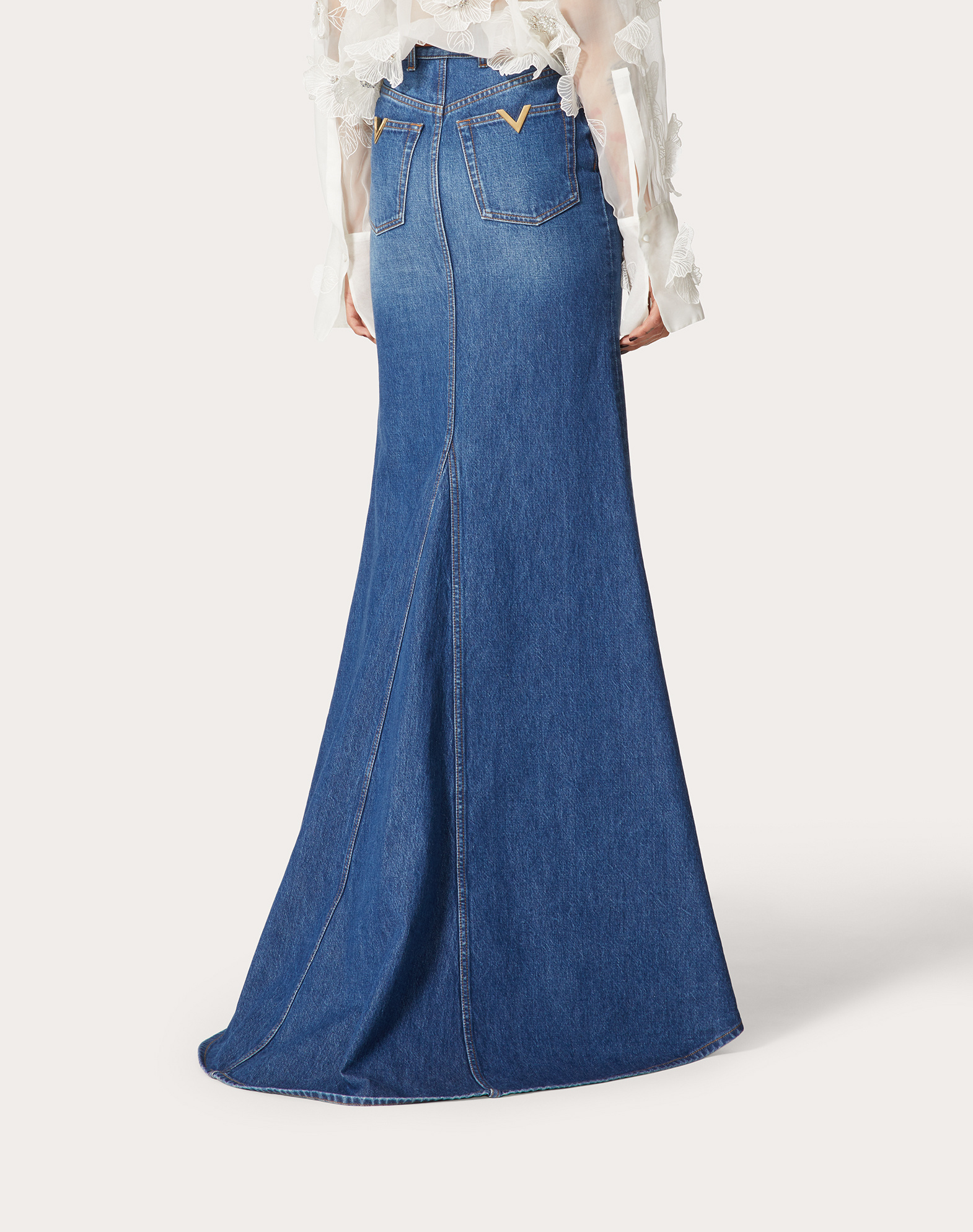 Valentino High Waist Denim Long Skirt In Blue
