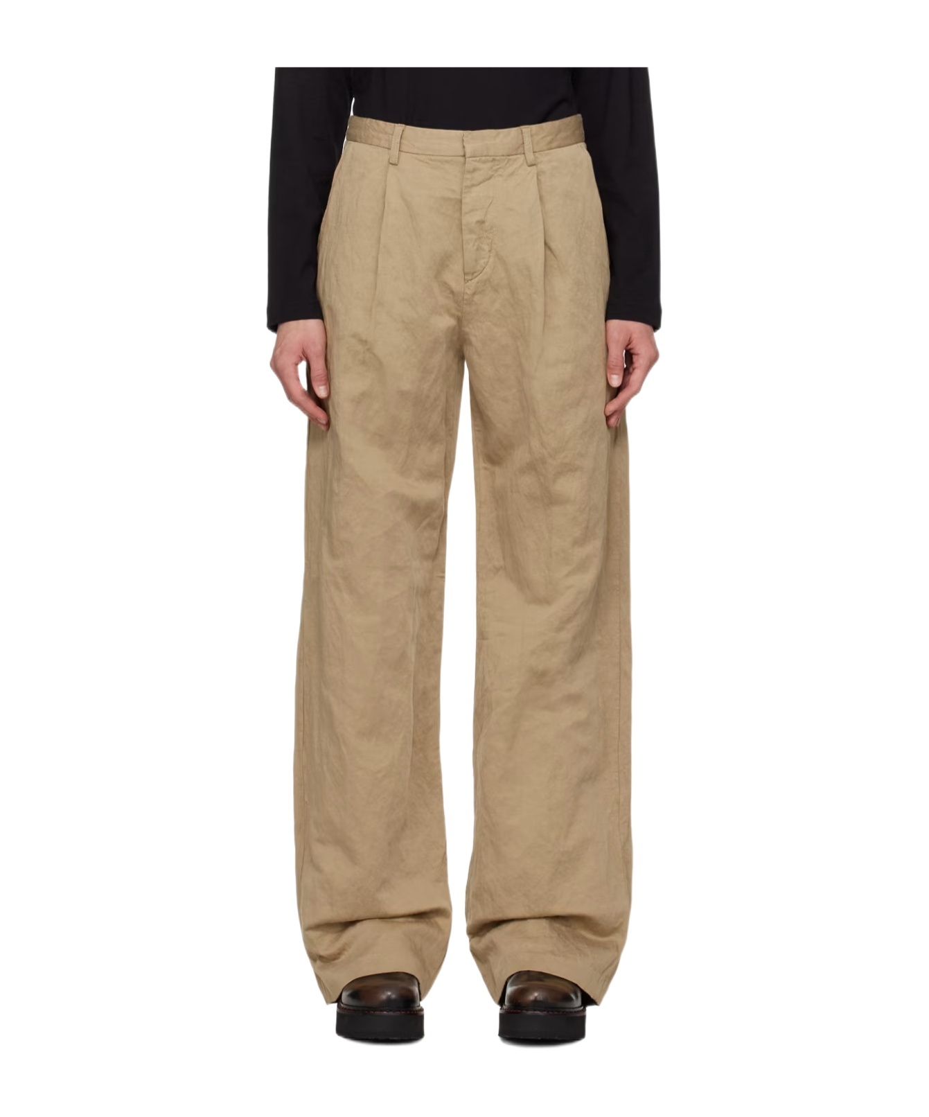 R13 Pleated Straight Trousers In Brown
