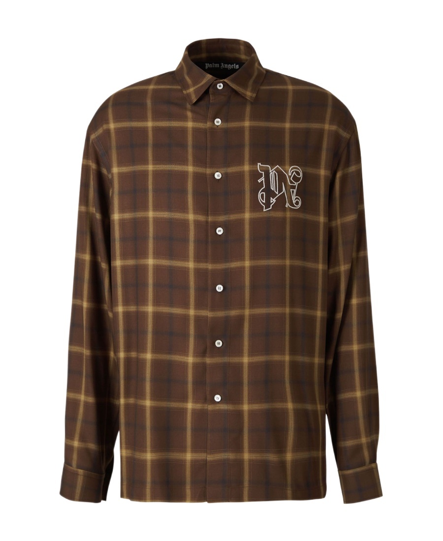 Palm Angels Camicia A Maniche Lunghe Con Monogram In Green