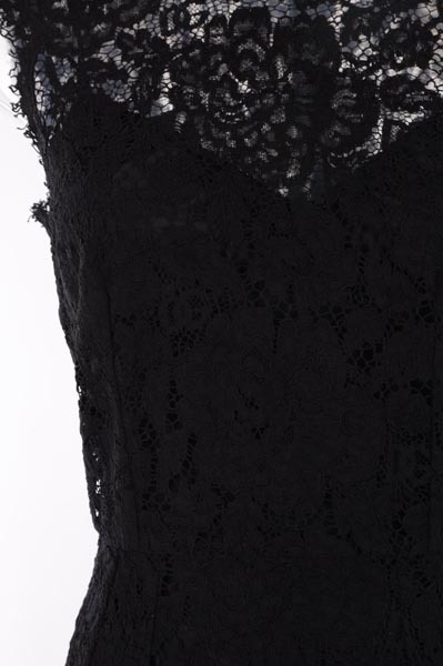 Dolce & Gabbana Longuette Dress In Logoed Stretch Lace In Black