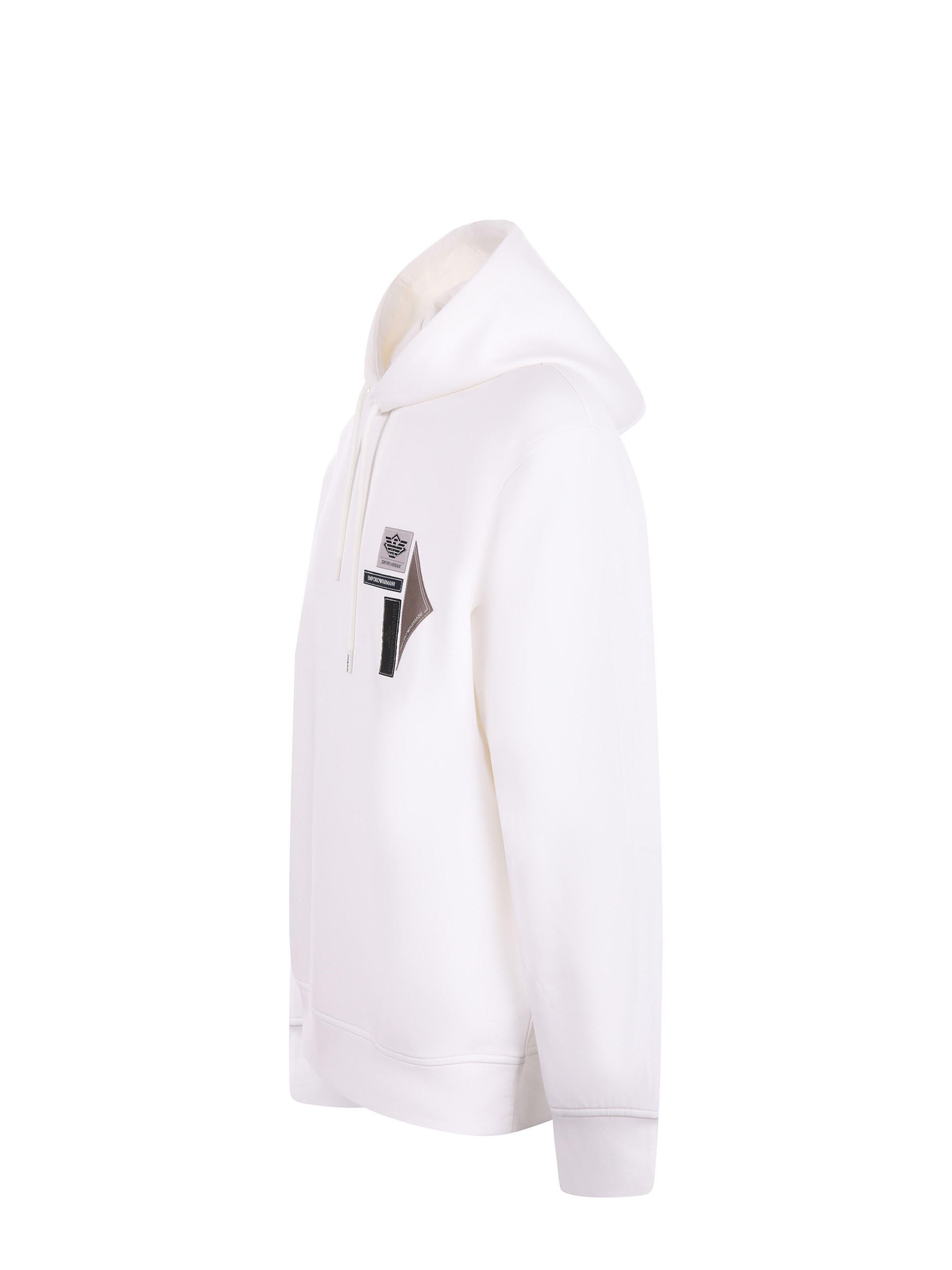 Emporio Armani Logo Patch Drawstring Hoodie In White