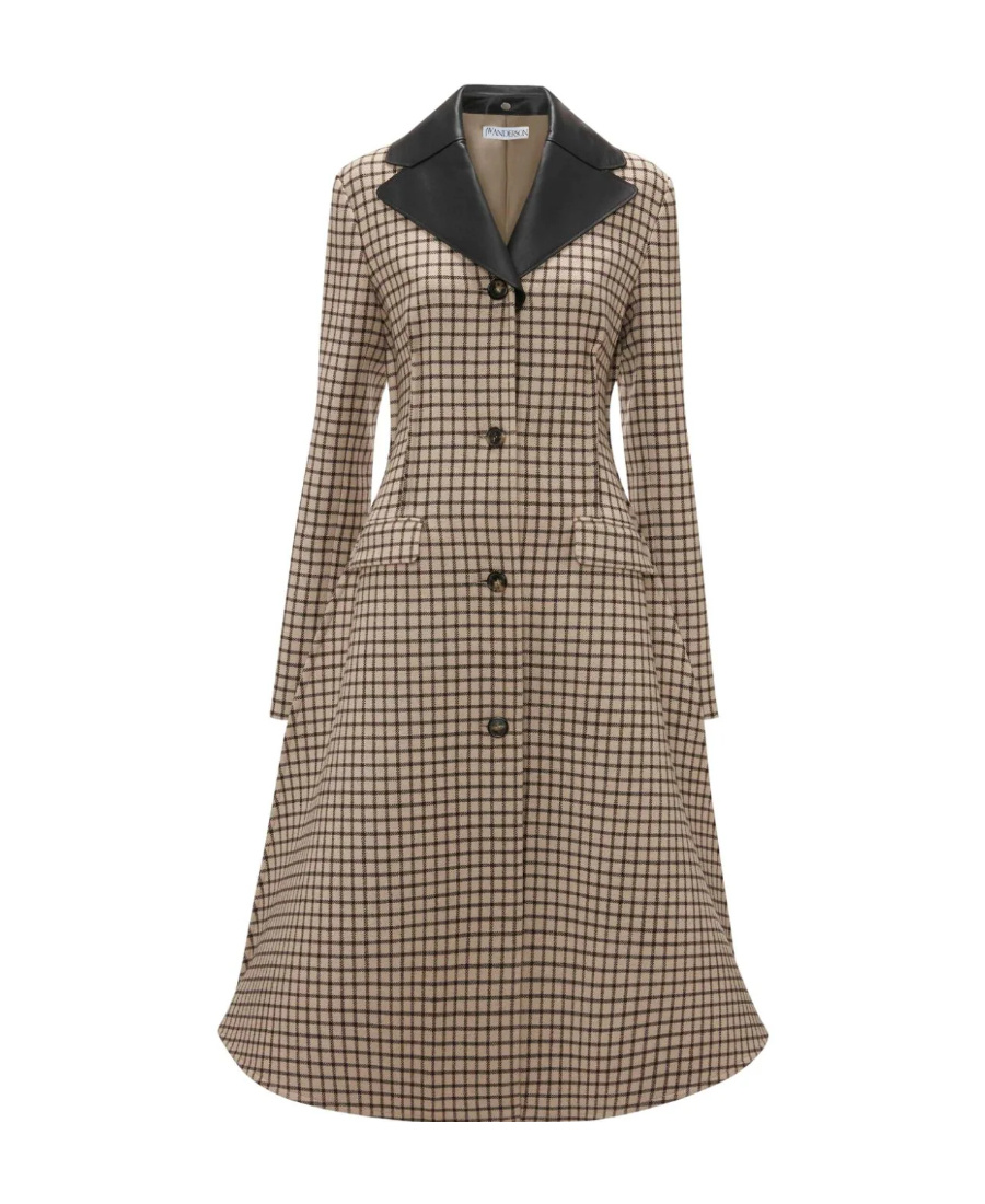 Jw Anderson Check-print A-line Coat In Brown