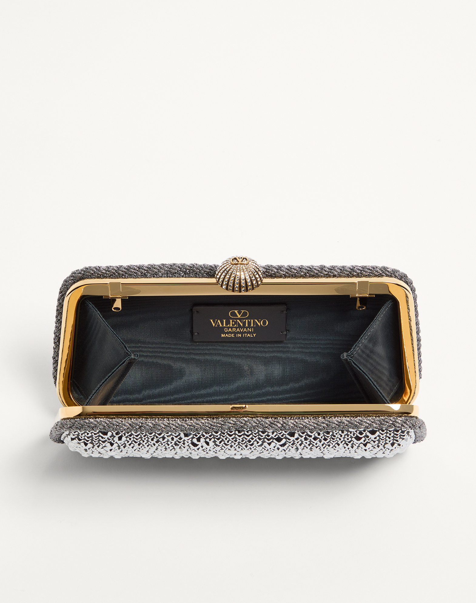 Valentino Garavani  Garavani Carry Secrets Minaudiere With Rhinestones Woman Crystal Uni In Silver