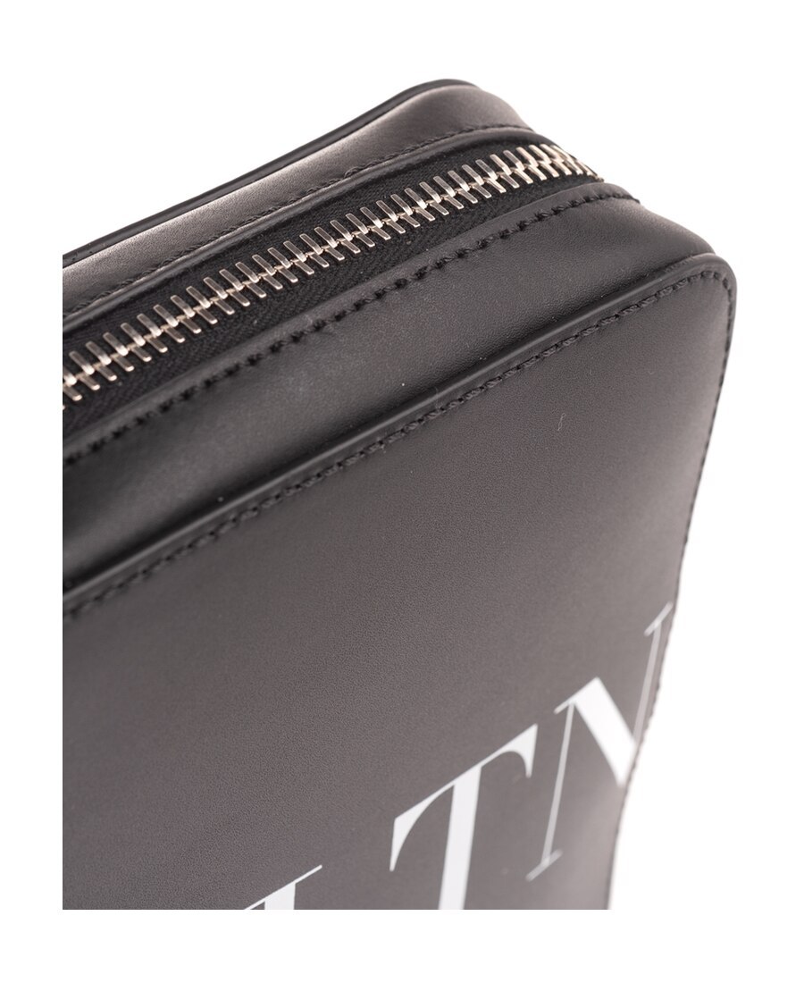Valentino Vltn Leather Messenger Bag In Black