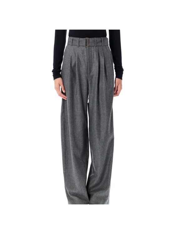 Soeur Belted Pleated Straight Trousers In Black
