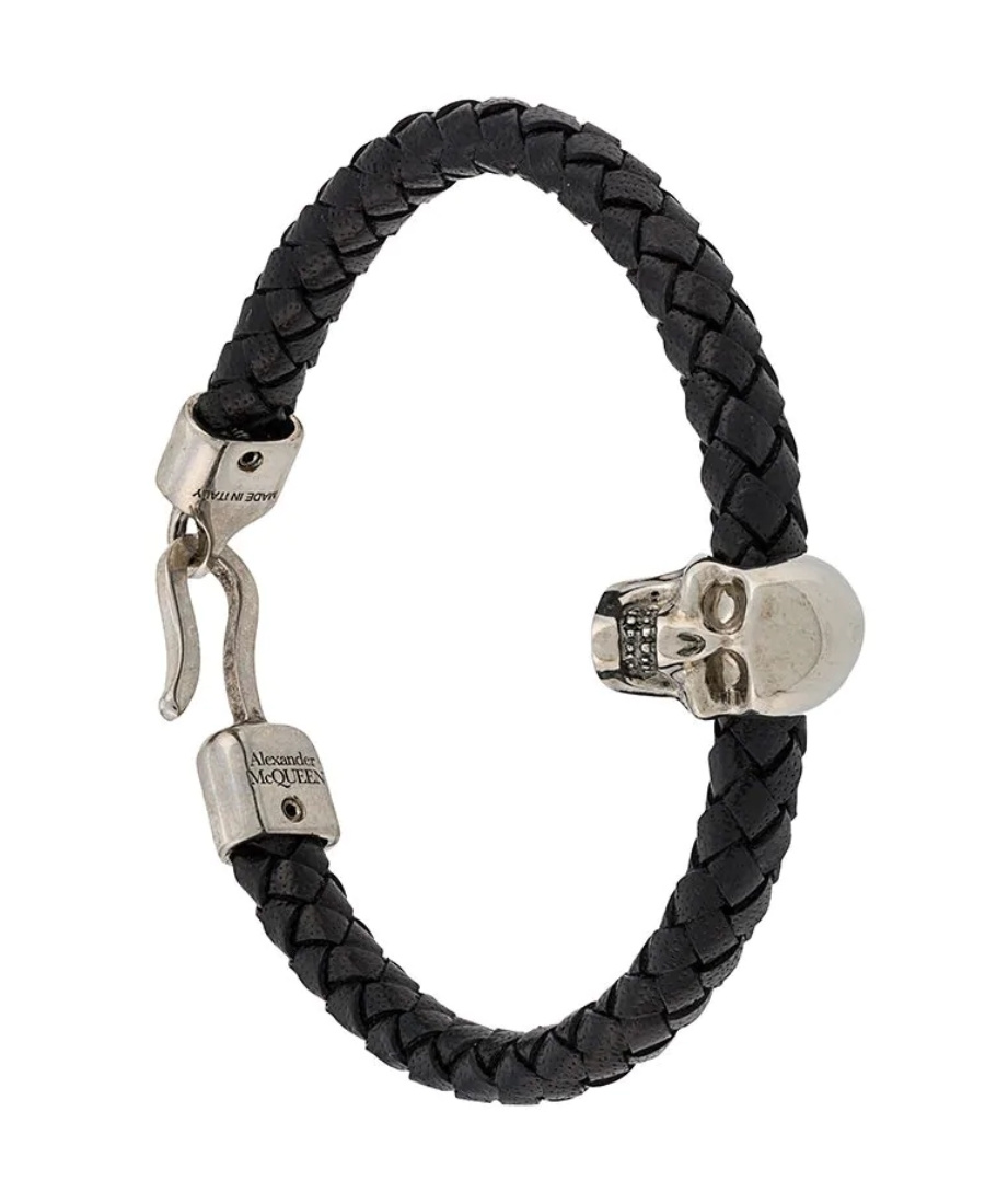 Alexander Mcqueen Skull Charm Braided Bracelet In Black