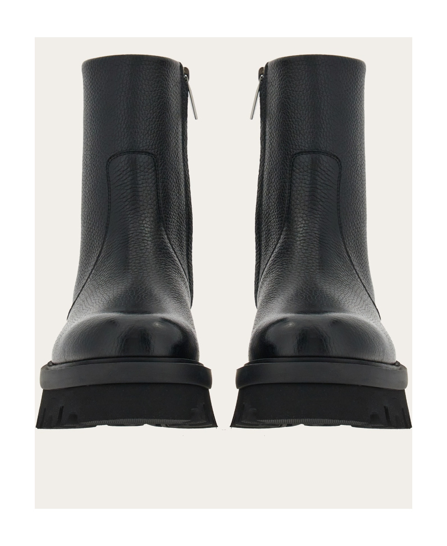 Ferragamo Textured Leather Klem Booties With Carrion Sole In Black
