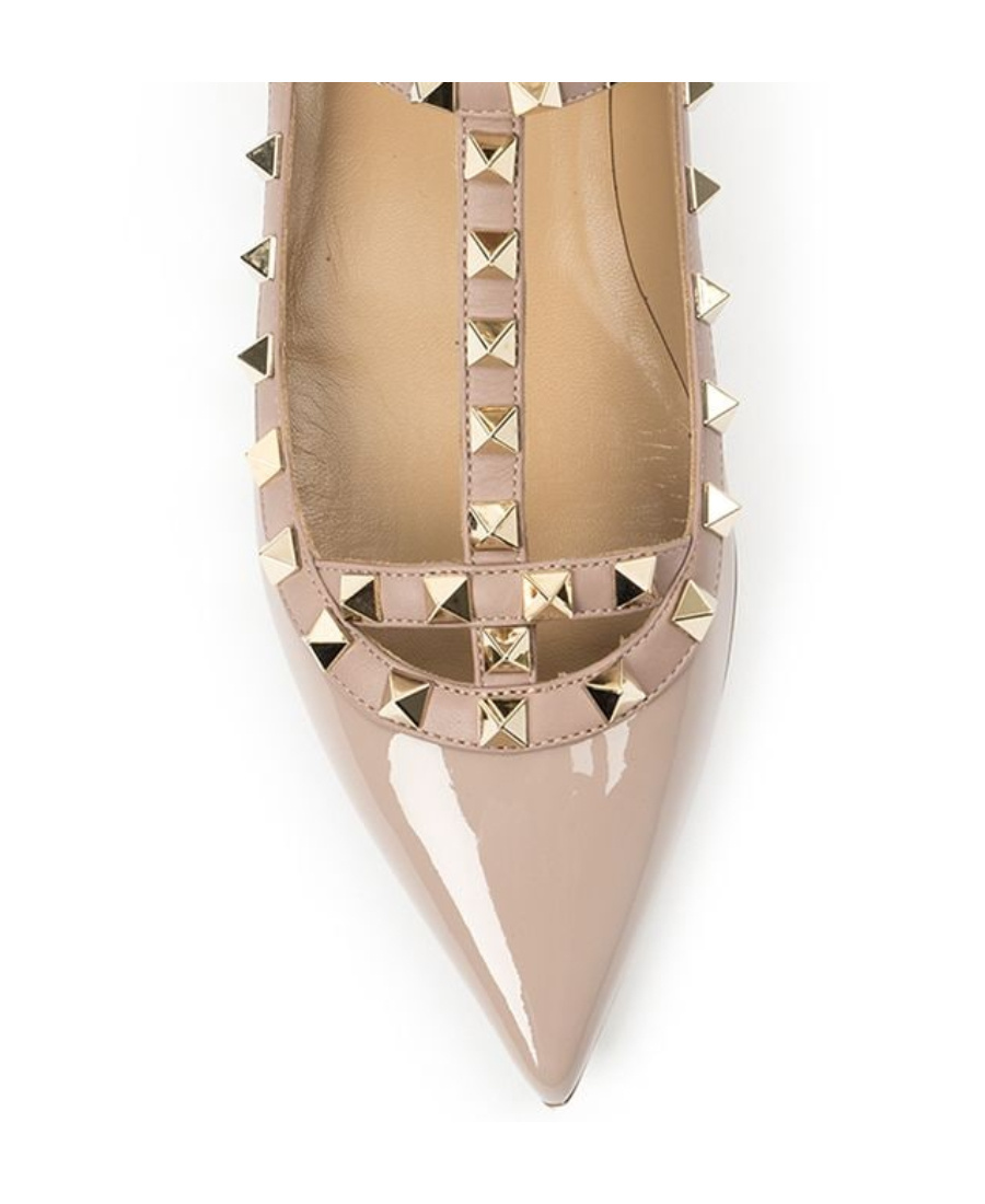 Valentino Rockstud Caged Patent Flat In Nude